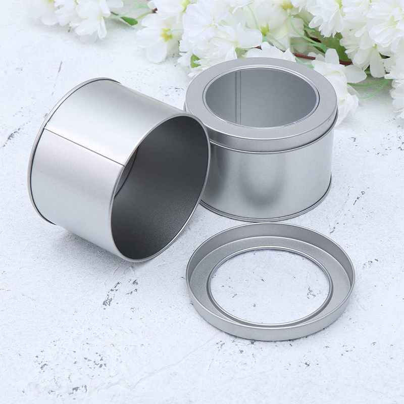 Round aluminum candle Box with window